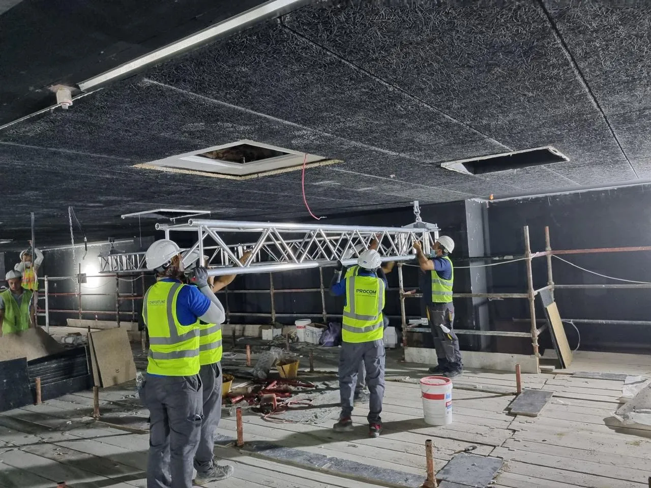 Suspended lighting rig in a film studio