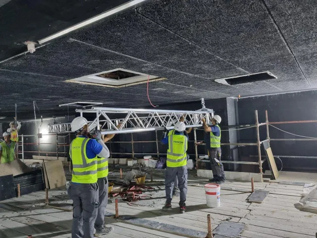 Suspended lighting rig in a film studio