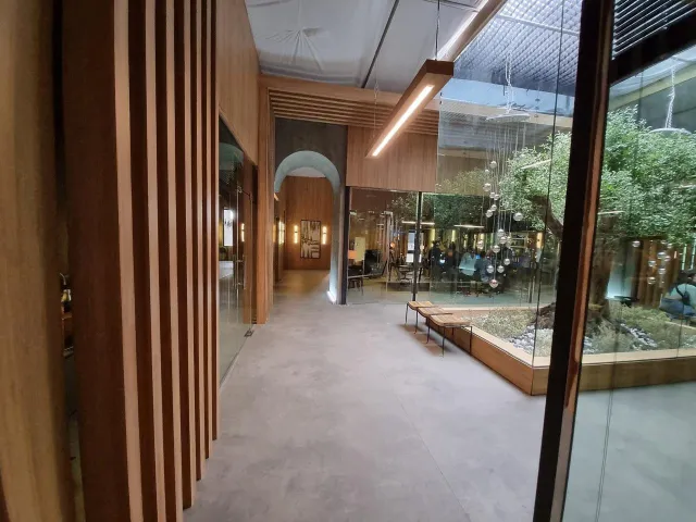 Interior corridor with wood cladding